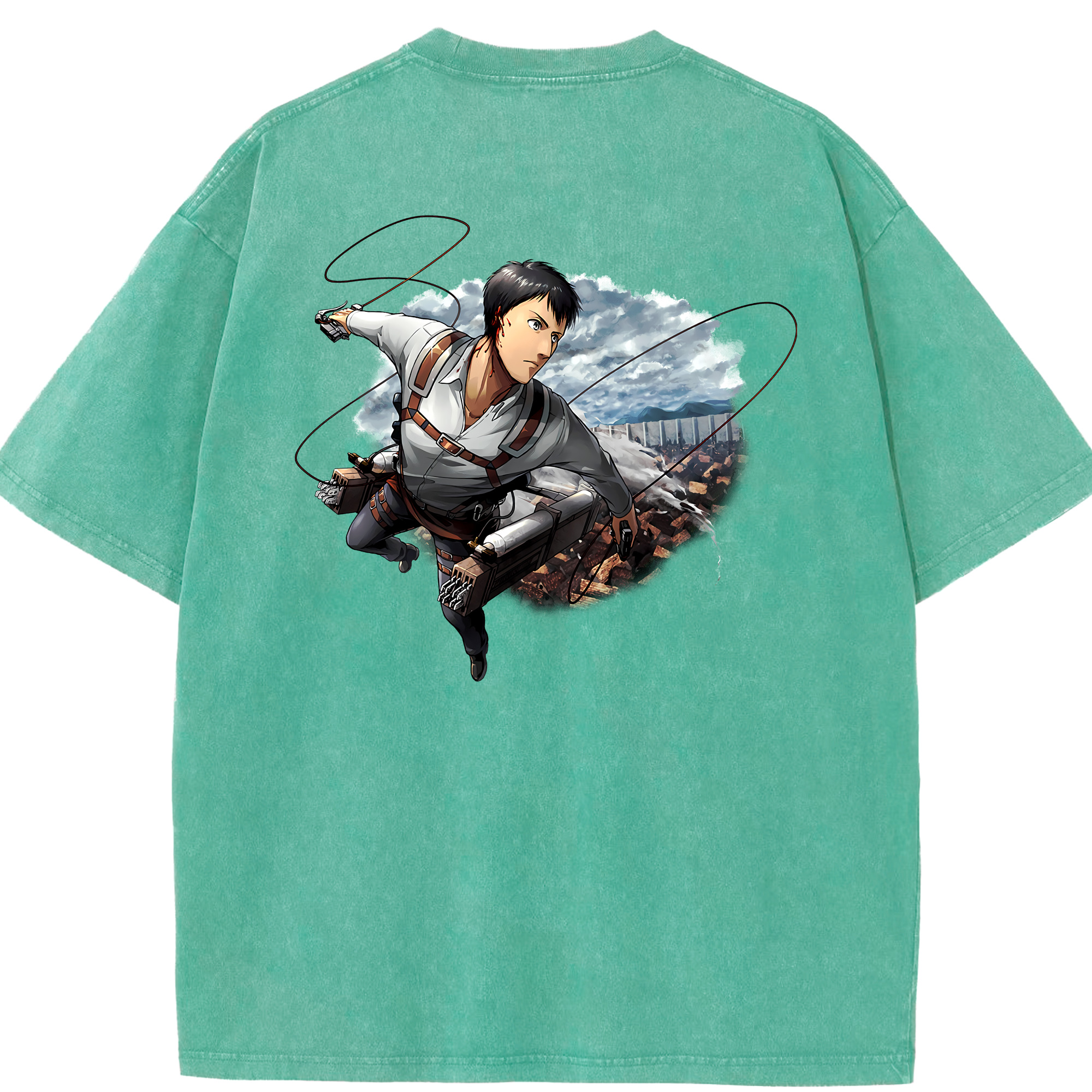 （画像用） 進撃の巨人 ベルトルト・フーバー Attack on Titan Bertholdt Hoover 綿100% ヴィンテージ風 半袖Tシャツ（背面プリント）